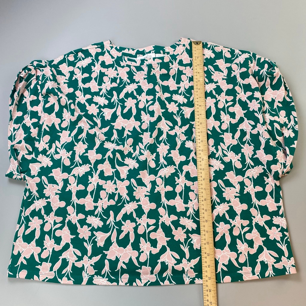 ELOQUII ELEMENTS T-Shirt Women’s 18/20 Green Pink Floral Cap Sleeve Casual Boxy - Picture 11 of 11